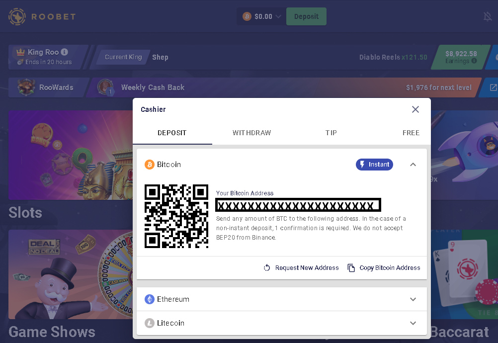 roobet btc deposit